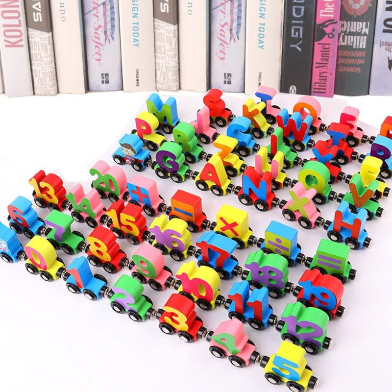 Learn the alphabet and numbers - Wood magnetic train