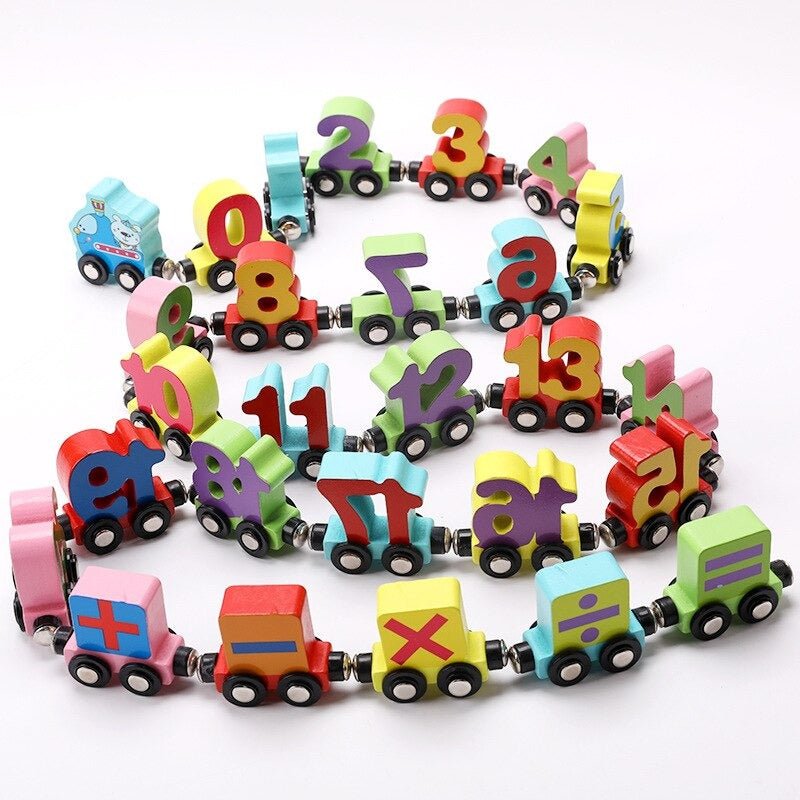 Learn the alphabet and numbers - Wood magnetic train