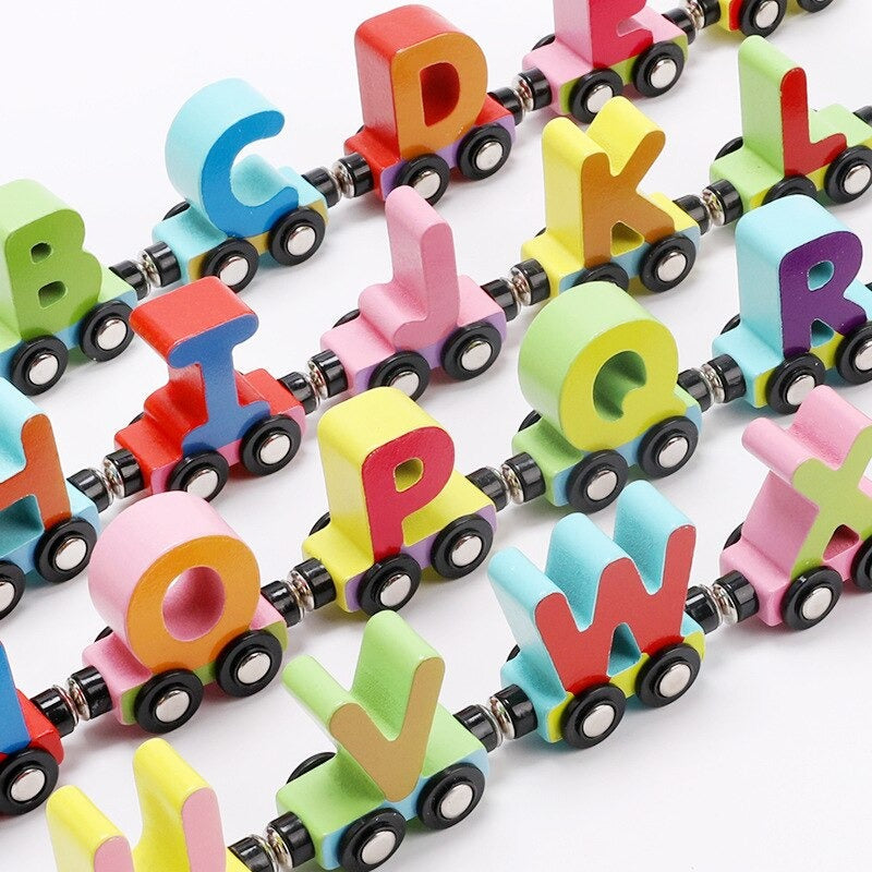 Learn the alphabet and numbers - Wood magnetic train