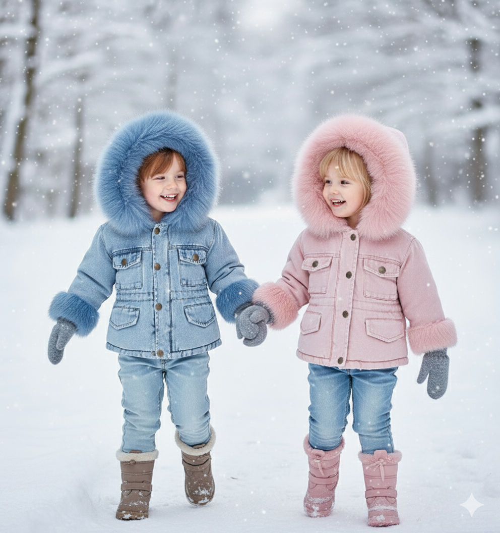 Denim Look – Winter Coat with Hood