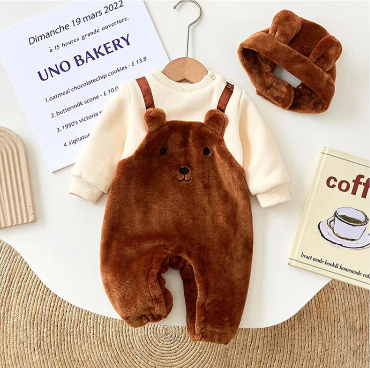 Cozy & Protective – Plush Romper & Hat