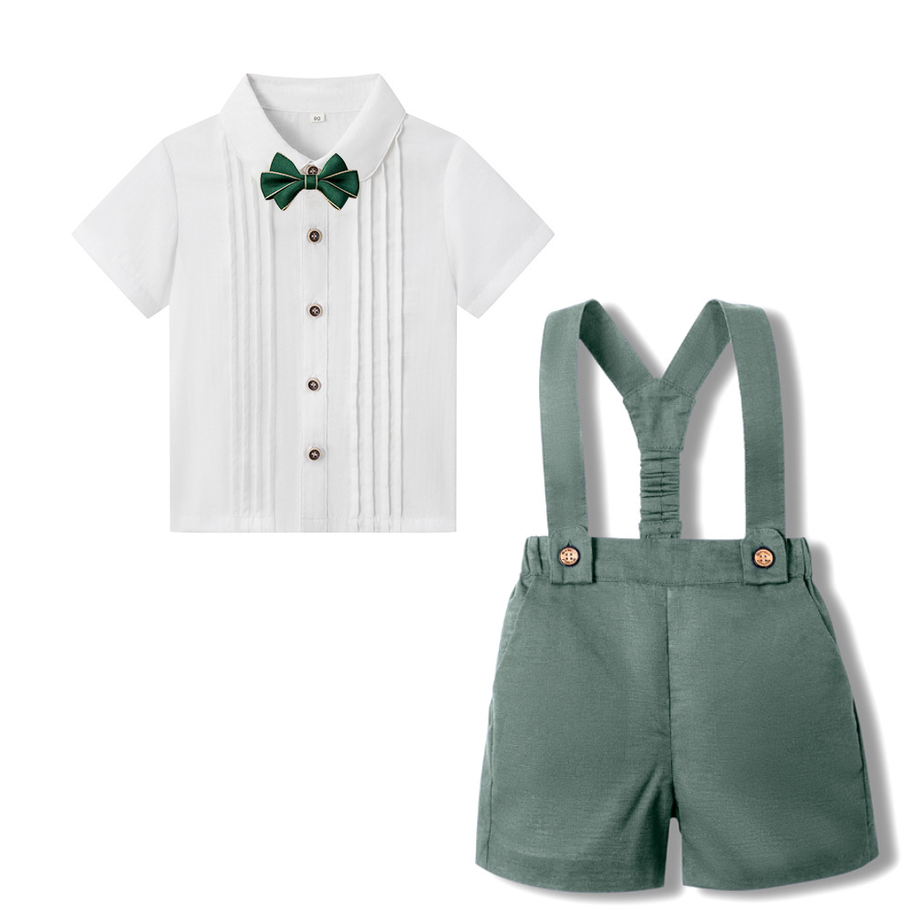 Classic & Elegant – Cotton Shorts with Suspenders, Bow & Shirt