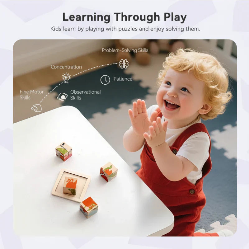 Innovative & Educational – 6-in-1 Montessori Animal Wooden Puzzle