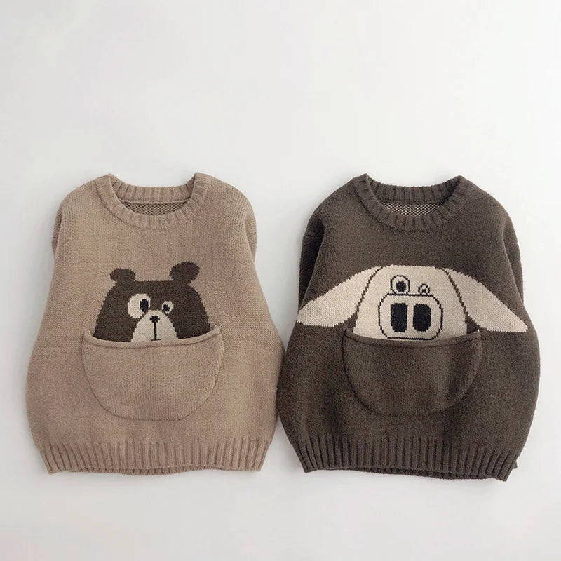 Cute Print with Pouch - Animal Sweater