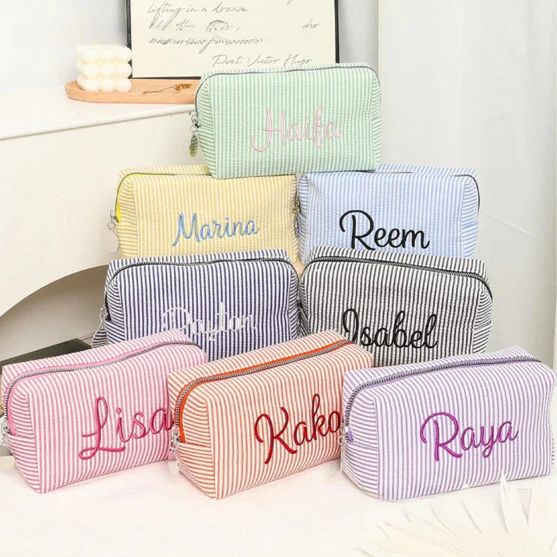 Striped Name Pouch – Custom & Stylish – Makeup Bag