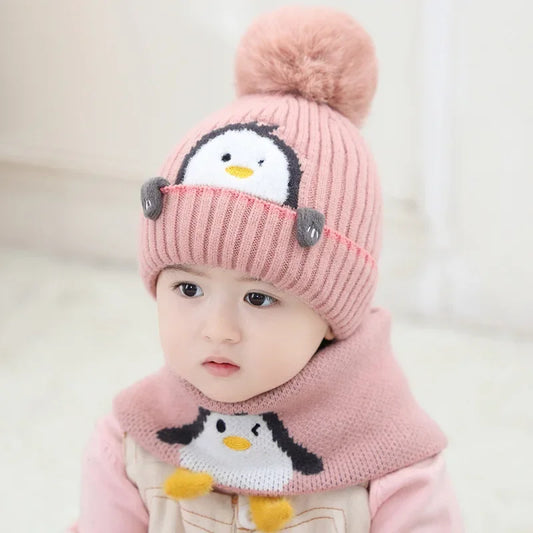Cute Penguin Design - Children Hat & Scarf