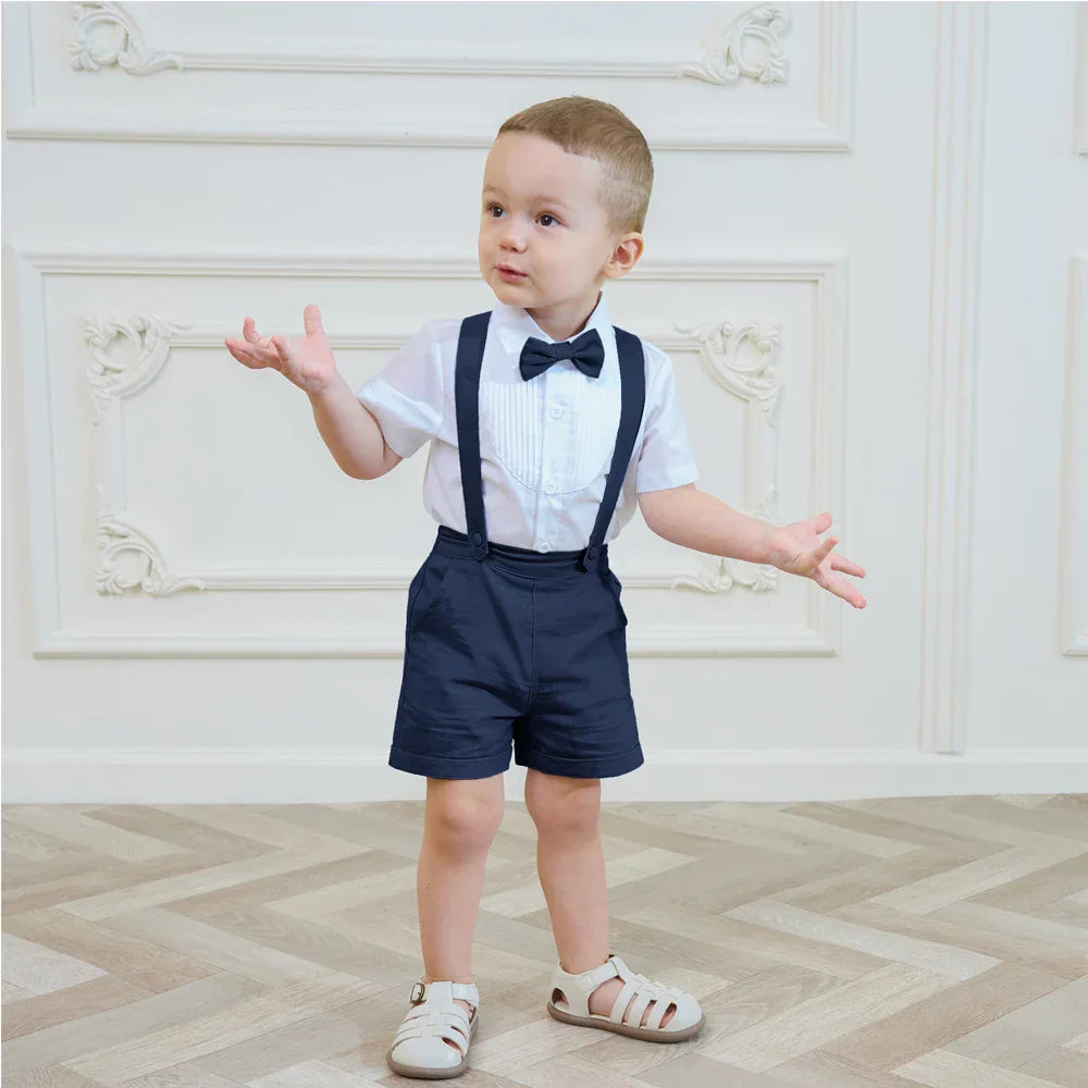 Classic & Elegant – Cotton Shorts with Suspenders, Bow & Shirt