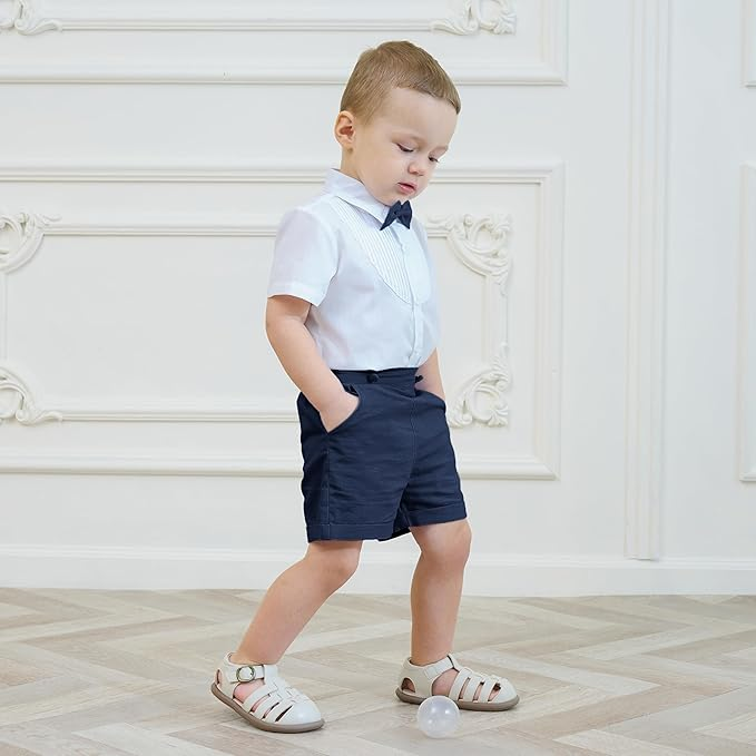 Classic & Elegant – Cotton Shorts with Suspenders, Bow & Shirt