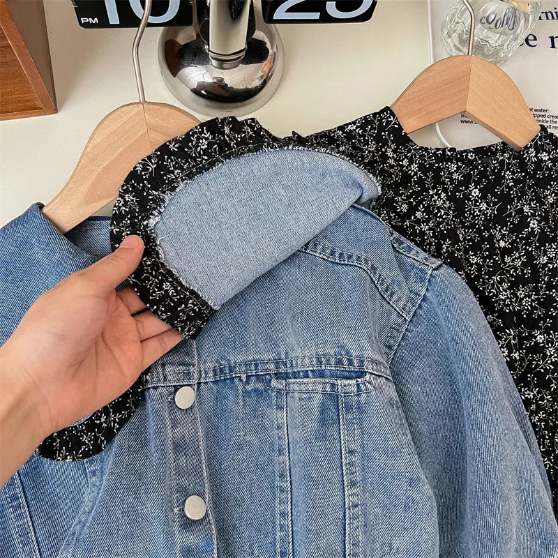Denim jacket combined with dress