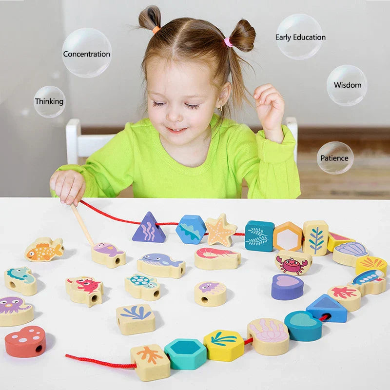 Stacking & threading game - stringing beads
