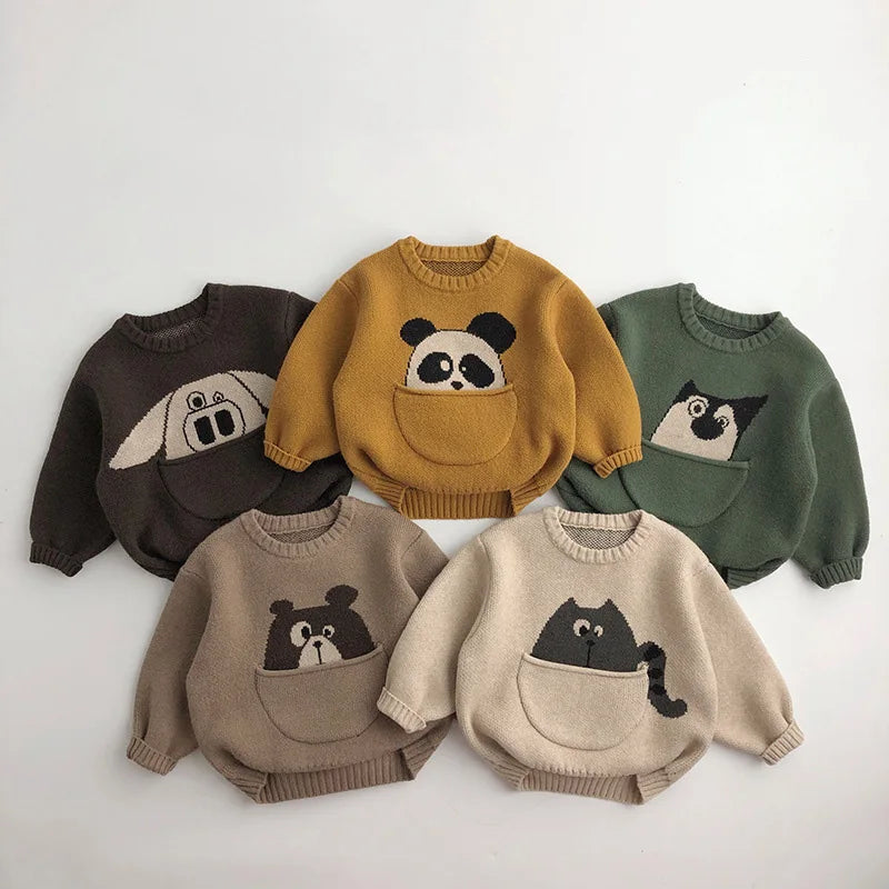 Cute Print with Pouch - Animal Sweater