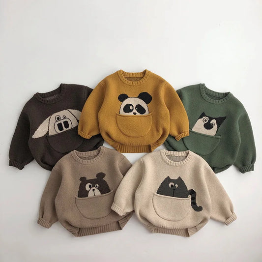 Cute Print with Pouch - Animal Sweater