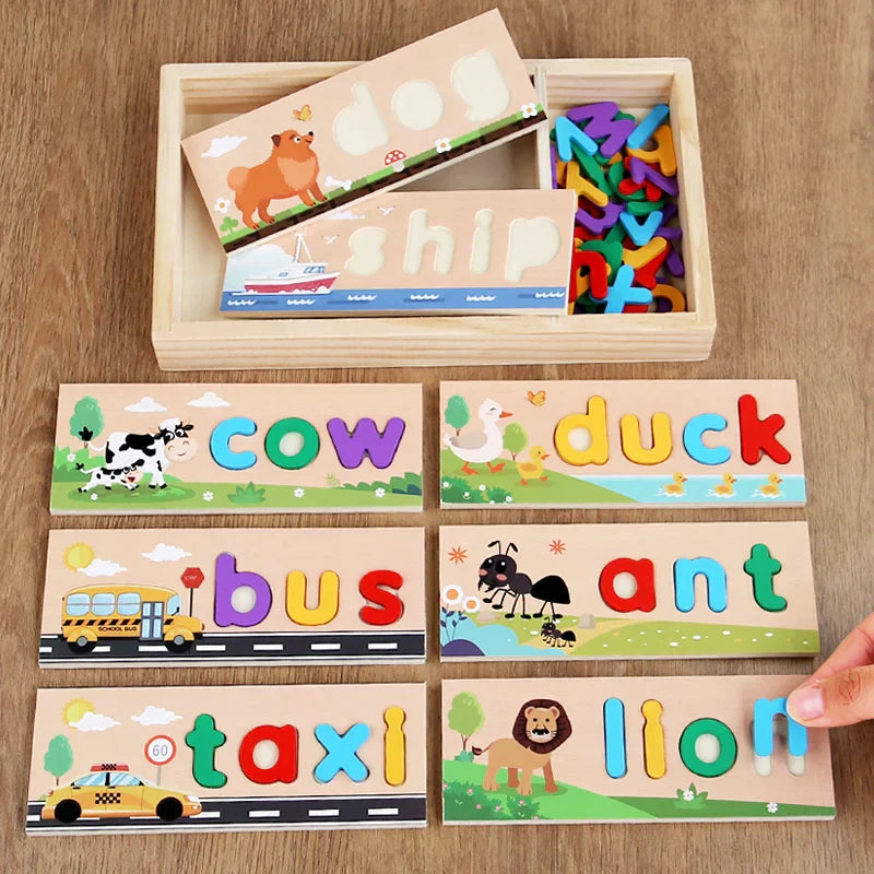 Learn English words – Wood Spelling Puzzle