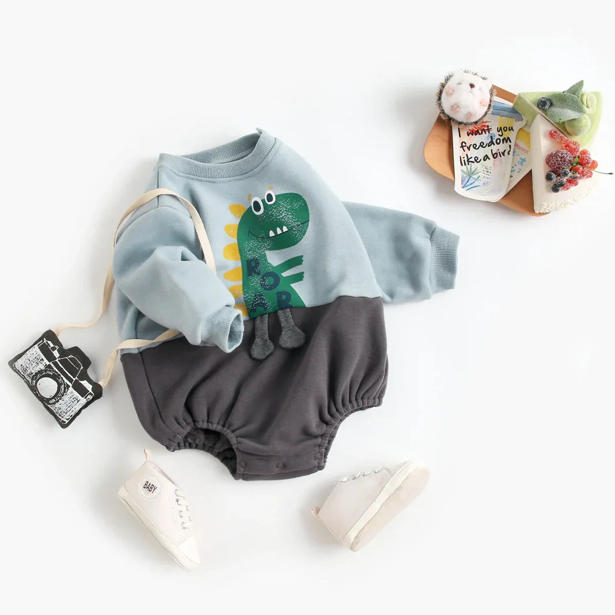 Plush Fleece Onesie with Dino Print