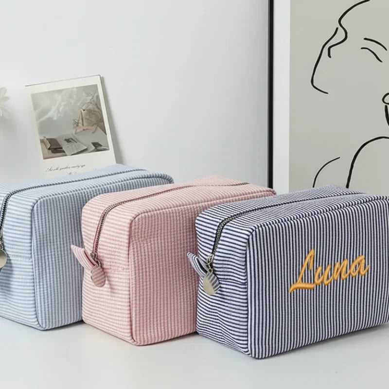 Striped Name Pouch – Custom & Stylish – Makeup Bag
