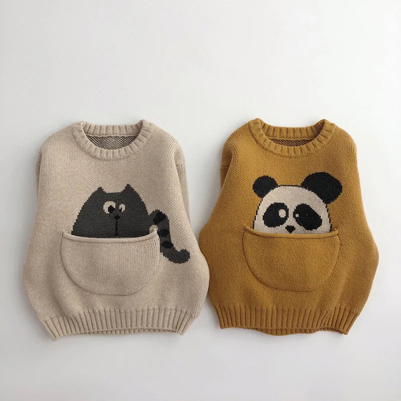 Cute Print with Pouch - Animal Sweater