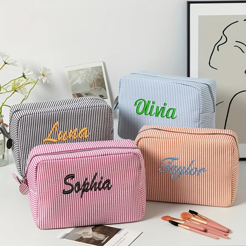 Striped Name Pouch – Custom & Stylish – Makeup Bag