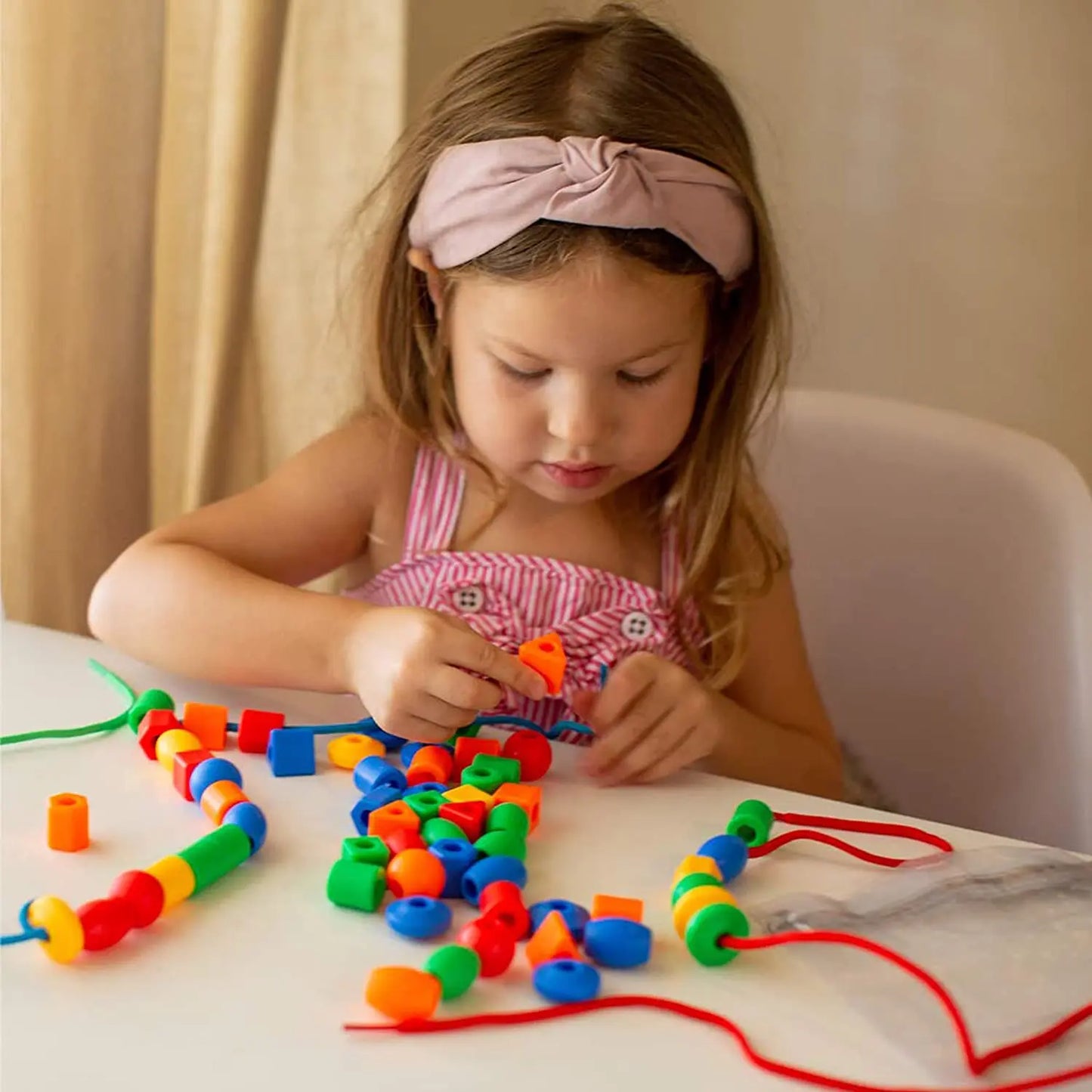 Playful Stringing - Rainbow beads with lace