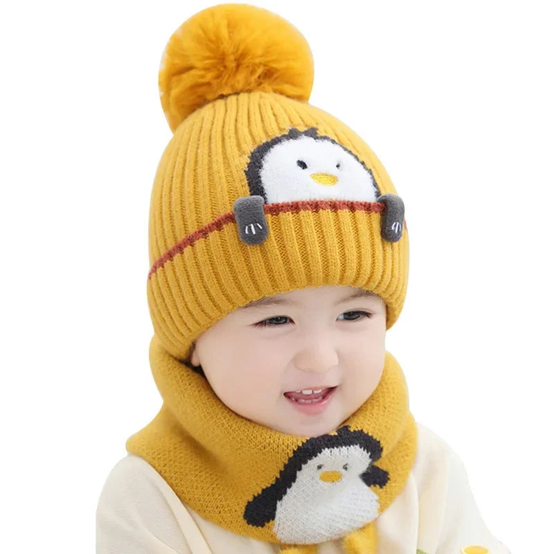 Cute Penguin Design - Children Hat & Scarf