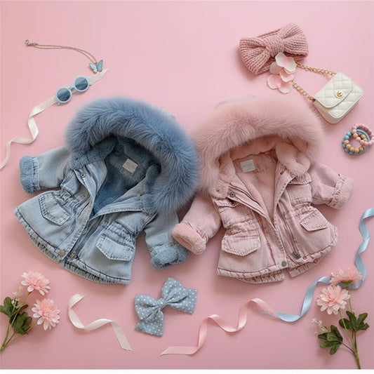 Denim Look – Winter Coat with Hood