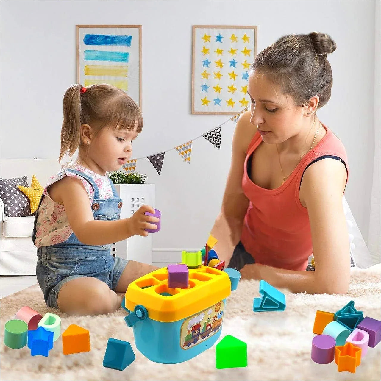 Play & Learn – Vibrant Shapes Sorting Bucket
