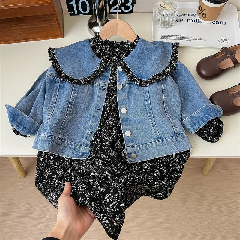 Denim jacket combined with dress